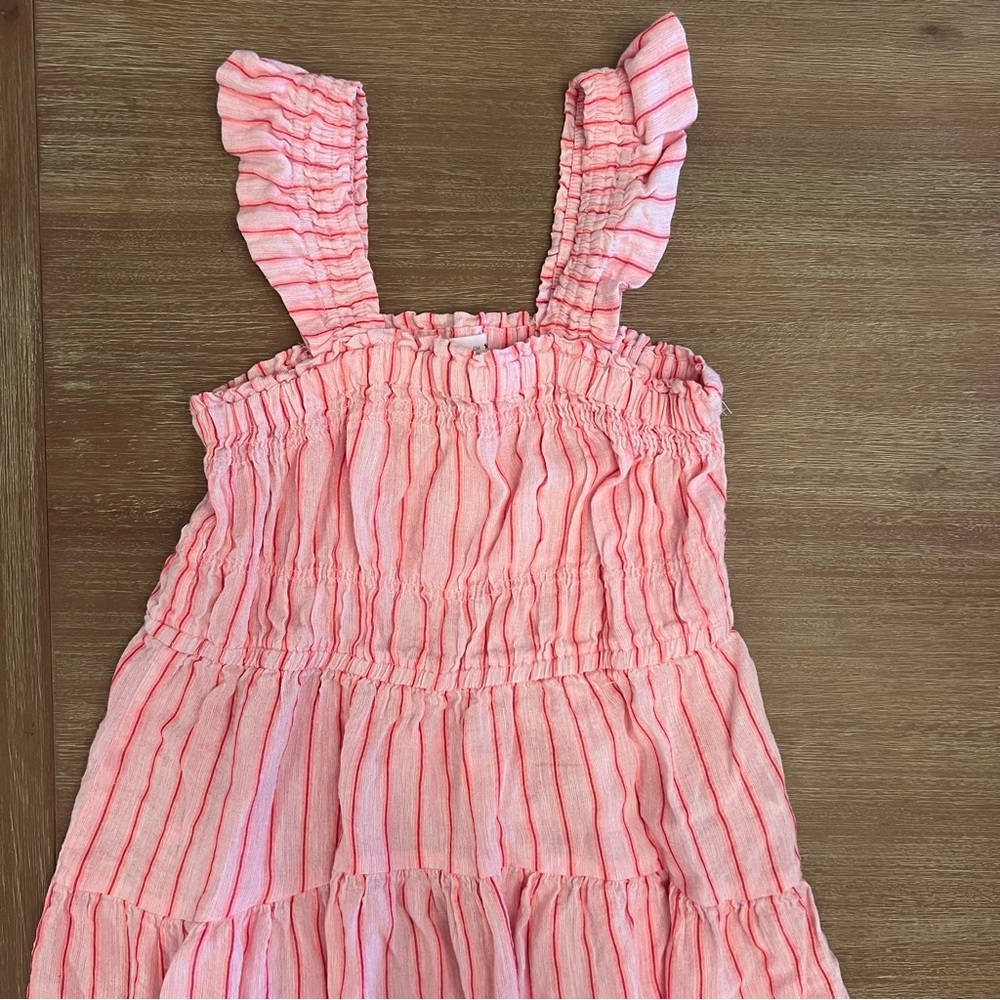 Zara Pink and Red Striped Smocked Top